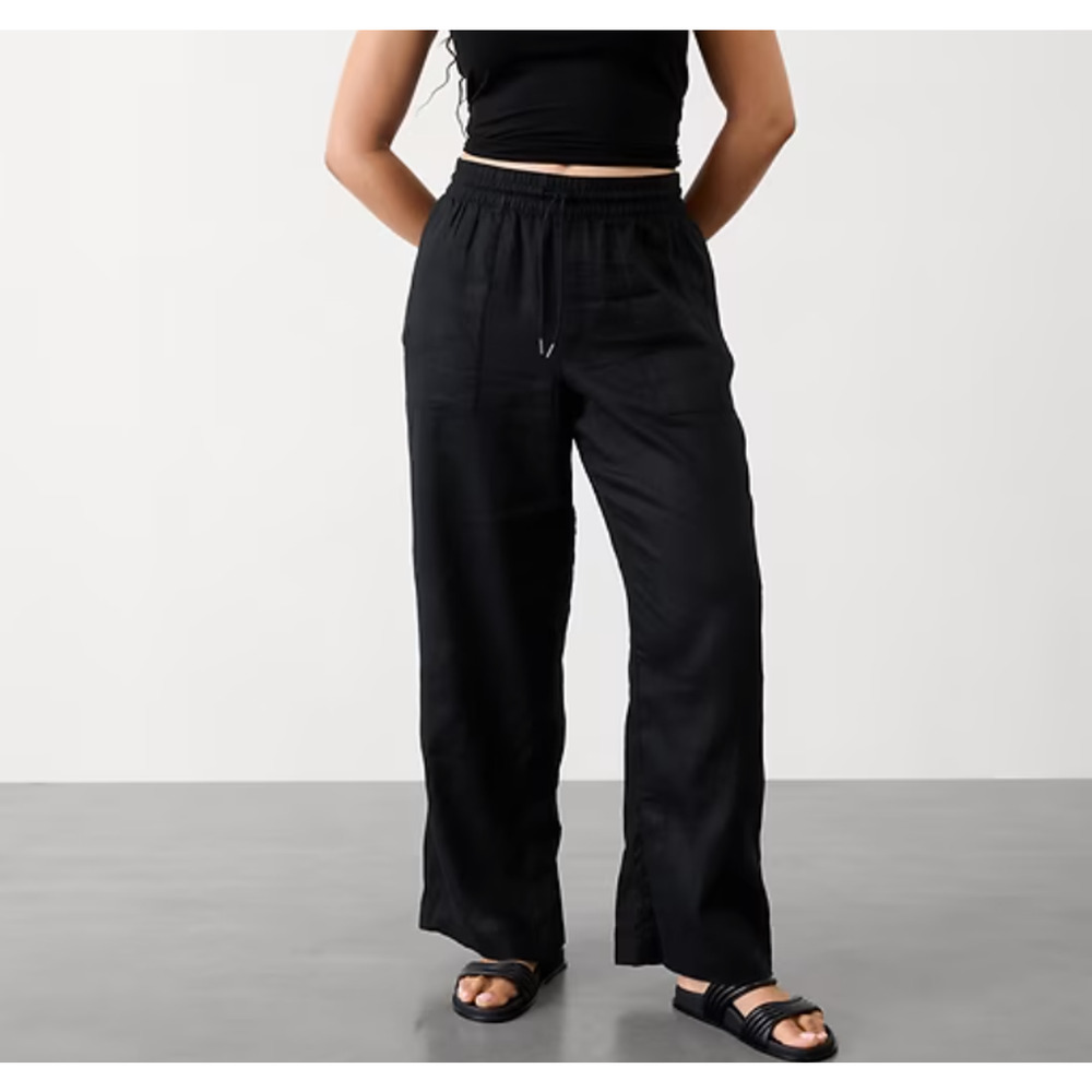 Athleta Washed Black Cabo Retreat 100% Linen Wide Leg High Rise Pants Size 0